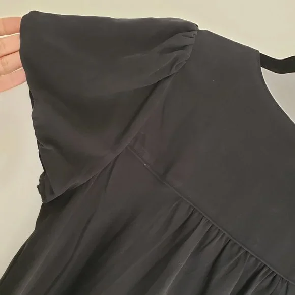 Silk Babydoll Mini Dress with Square Neck & Rose Detail - Picture 5 of 8